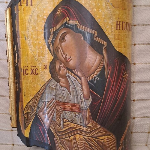 Panagia I Glykofilousa Handmade Decoupage Icon on Tile like new
