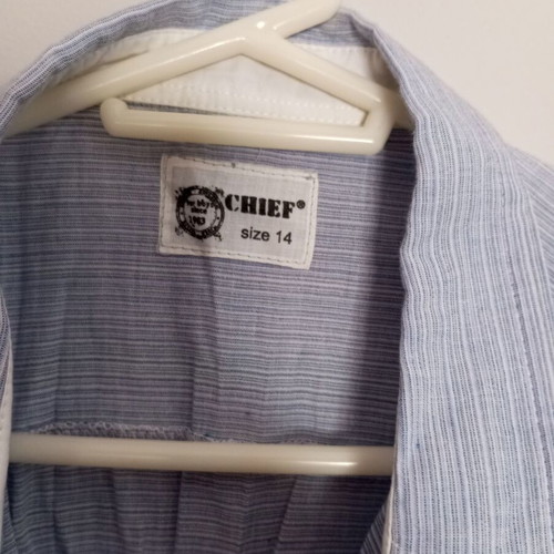 Linen shirt for boys, turquoise with white stripes