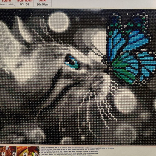 Diamond painting Cat with butterfly like new complete canvas