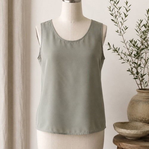 FURYO Pure Silk Top Size M like new, sage grey khaki
