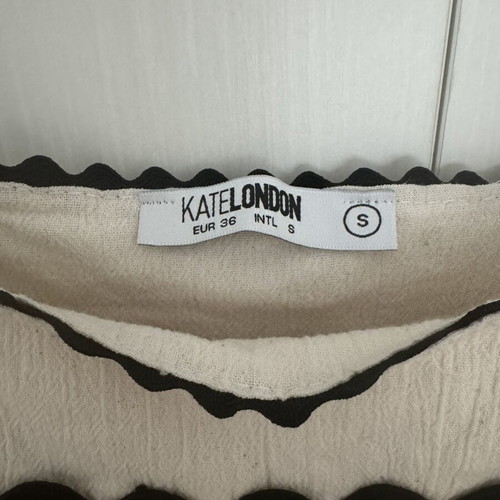 Kate London maxi cotton dress, S / 36, beige with black details