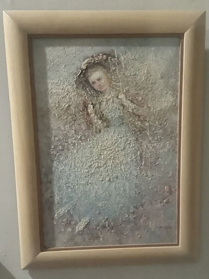 M. King "Girl on a Swing" embossed canvas painting 60x40