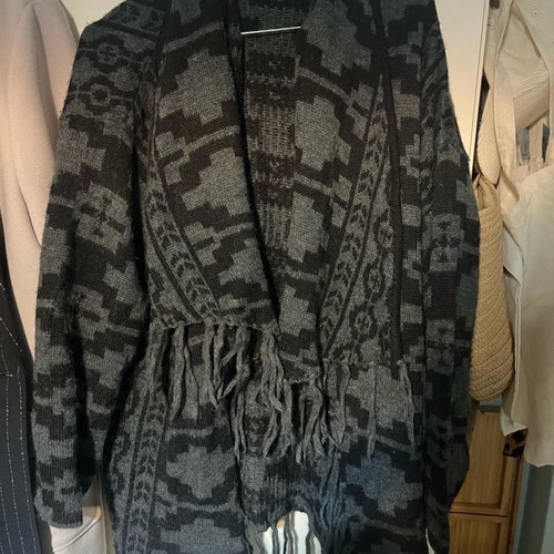 Fringed cardigan used, gray, size M H&M