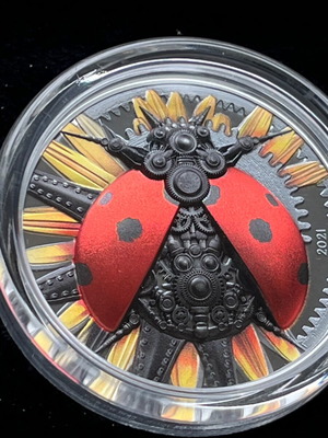 Mechanical Ladybug Limited Silver Coin 3 oz, new