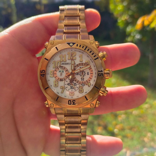 Jacques Farel stainless steel chronograph watch rose gold used