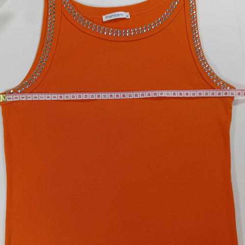 Pontoni orange fitted tank top with rhinestones, size M