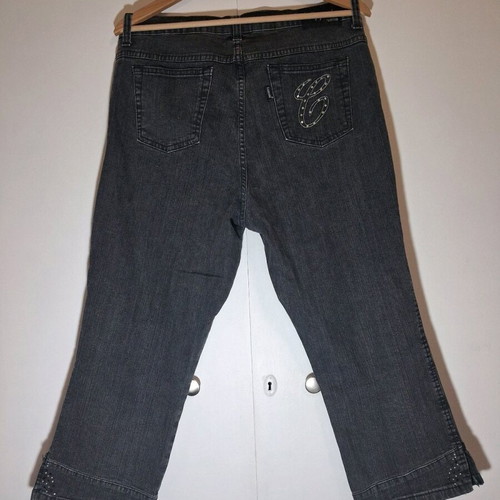 Coppola Women's Capri Jeans Like New, Gray/Anthracite with Rhinestones and Embroidery Size 46