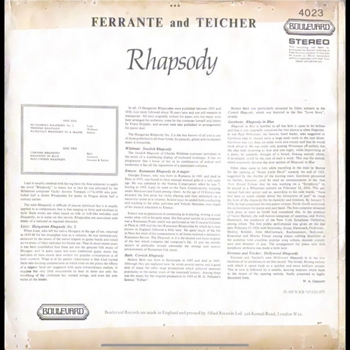 Ferrante & Teicher Rhapsody LP used, classical music