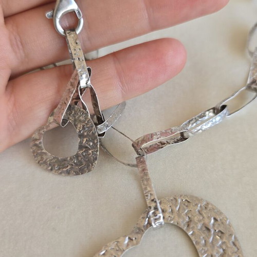 925 silver hammered necklace and bracelet set