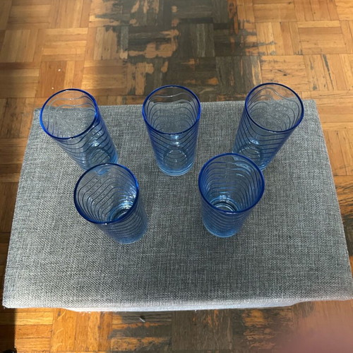 Water glasses used, set of 6, blue shade