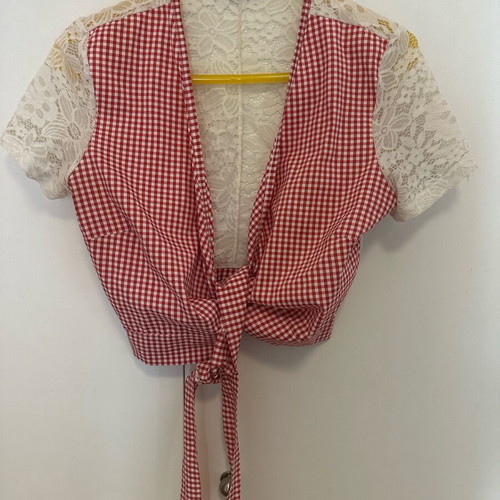 Anel wrap top like new with lace and red white check, size M