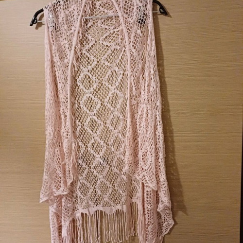 Knitted vest like new, pink with fringes
