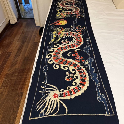 Handmade Batik wall decor Asian dragon cotton fabric