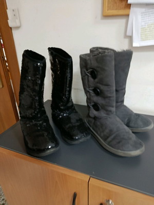 Boots with sequins and grey suede boots like new, size 38