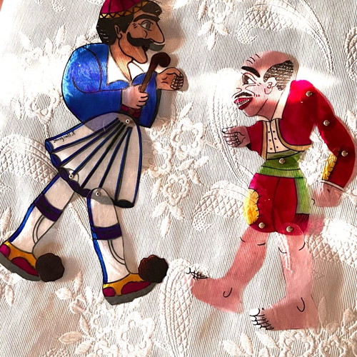 Karagiozis and Barba Giorgos figures set new vintage handmade