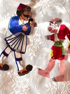 Karagiozis and Barba Giorgos figures set new vintage handmade
