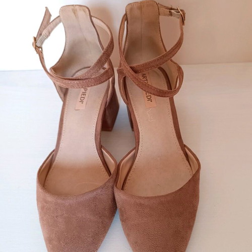 Arte Piedi suede pink pointed pumps with low block heel size 36 like new