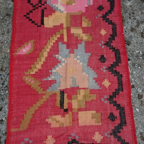 Traditional handmade kilim rug used, woven on loom, 1m x 0.65m