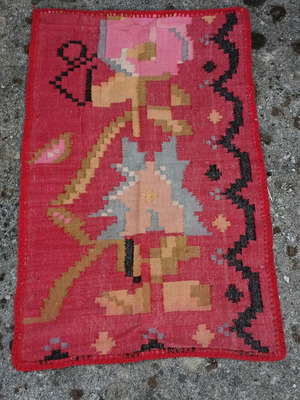Traditional handmade kilim rug used, woven on loom, 1m x 0.65m