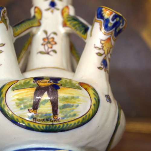 Antique French Quimper Faience Épergne Vase used, hand-painted c. 1880–1910