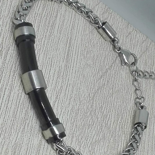 Men's Stainless Steel Bracelet with Black Element new
