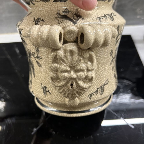 Ceramic vase with lid vintage craquelure floral pattern like new
