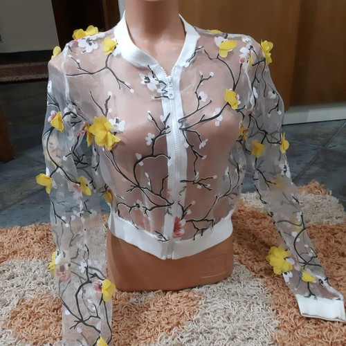 Hyper transparent cardigan with embossed flowers used