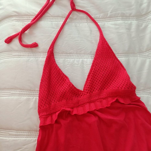 Maxi coral dress Iso like new with knitted bust and open back