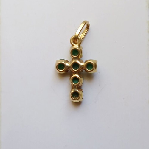 Gold Cross K18 Miniature with Turquoise and Chrysoprase like new