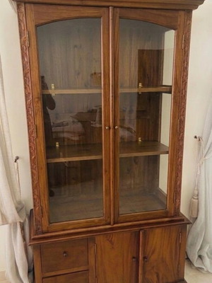 Classic vintage two-tier wooden showcase cabinet, solid wood