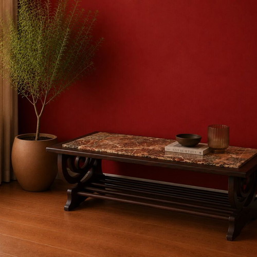 Handmade table from solid wood and onyx like new