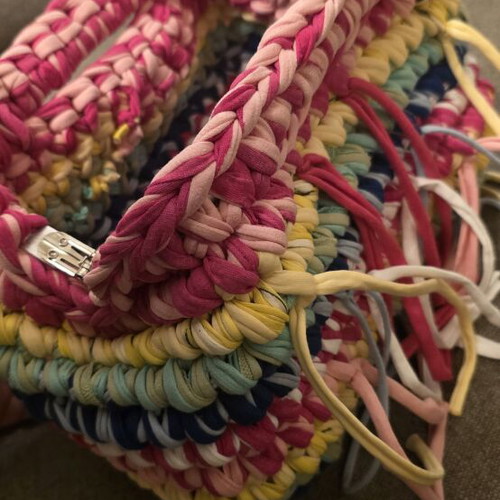 Handmade crochet handbag with tassels, multicolor