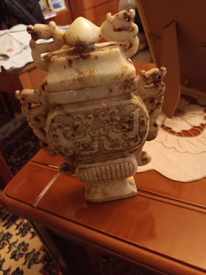 Nephrite vase used, white antique carved