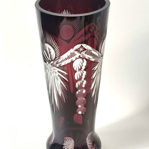Bohemian ruby red crystal vase, handmade, 1960s-70s