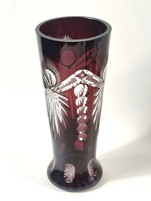 Bohemian ruby red crystal vase, handmade, 1960s-70s