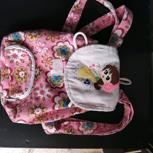 Children's backpack like new, fabric pink multicolor