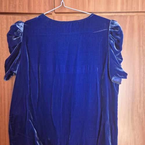 Sezane velvet blouse with sleeve ruching, new, blue, size L
