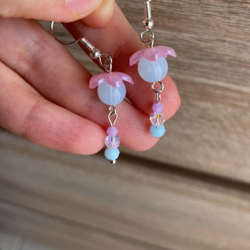 Handmade earrings 2 pairs in pink and turquoise shades inspired by Barbie fairytopia