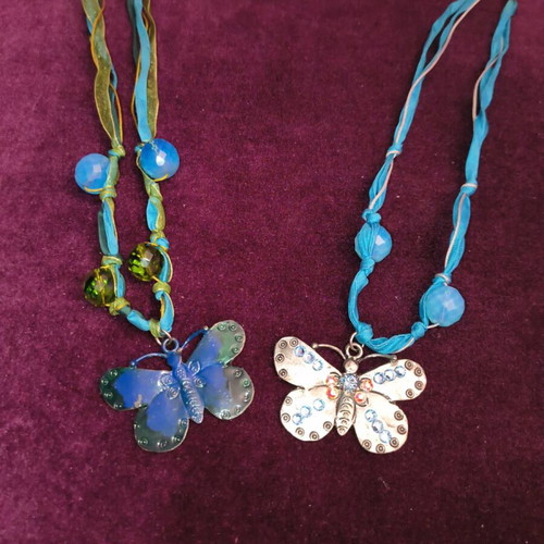 Butterfly pendants like new, blue and silver, set of 2