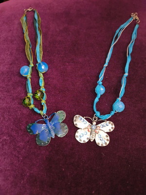 Butterfly pendants like new, blue and silver, set of 2
