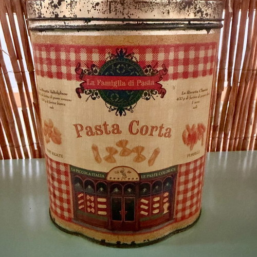 Vintage metal airtight box for pasta used