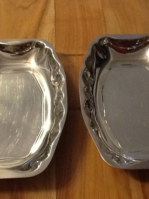 Stainless steel serving platters used with lace edge, set of 2