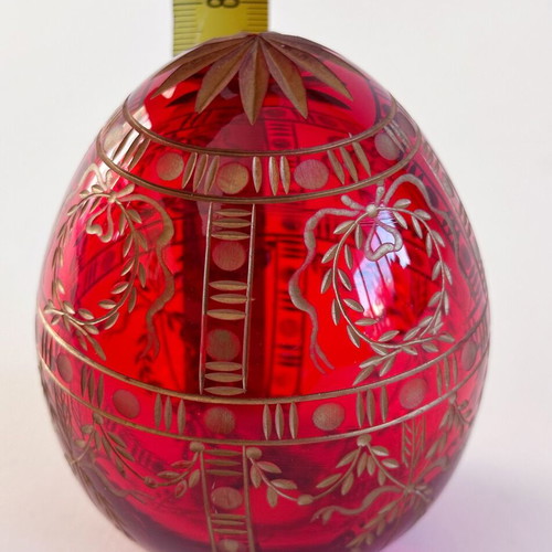 Decorative red glass egg Fabergé style, new, Russia 1990s