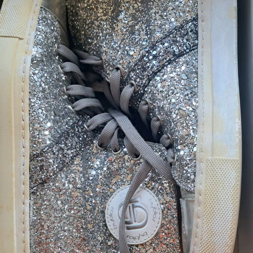 Women's sneaker with glitter used, silver, size 38