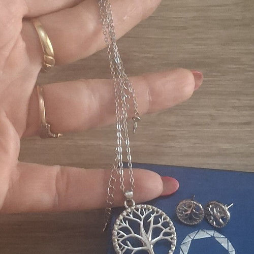 Silver s925 family tree necklace and earrings set