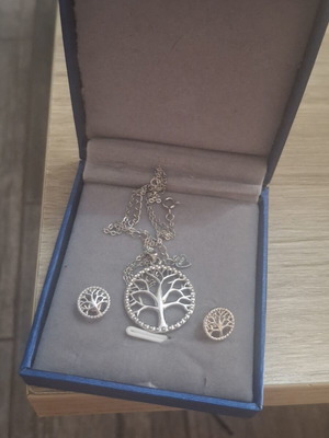 Silver s925 family tree necklace and earrings set