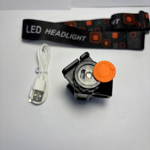 Rechargeable LED headlamp with strap and charging cable