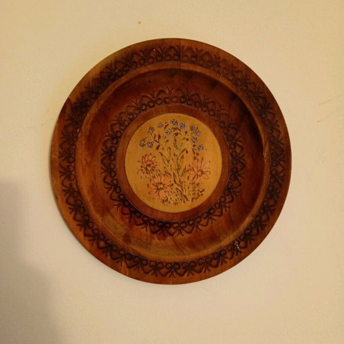 Vintage handmade wooden decorative plate used 25cm