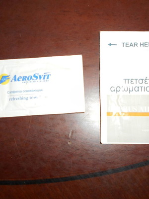 Airplane promotional items used, 3 matchboxes and 2 napkins