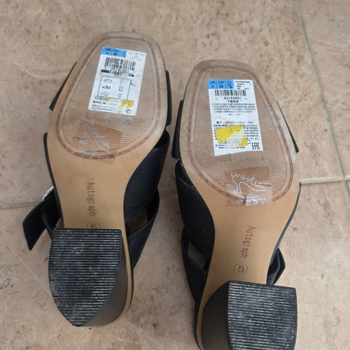 Autograph Black Leather Mules Block Heel Cross Strap Sandals